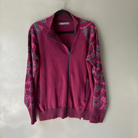 TITLE NINE Women's Medium Cranberry Zip Knit Cotton Blend Soft Gorpcore Outdoors - Picture 2 of 15